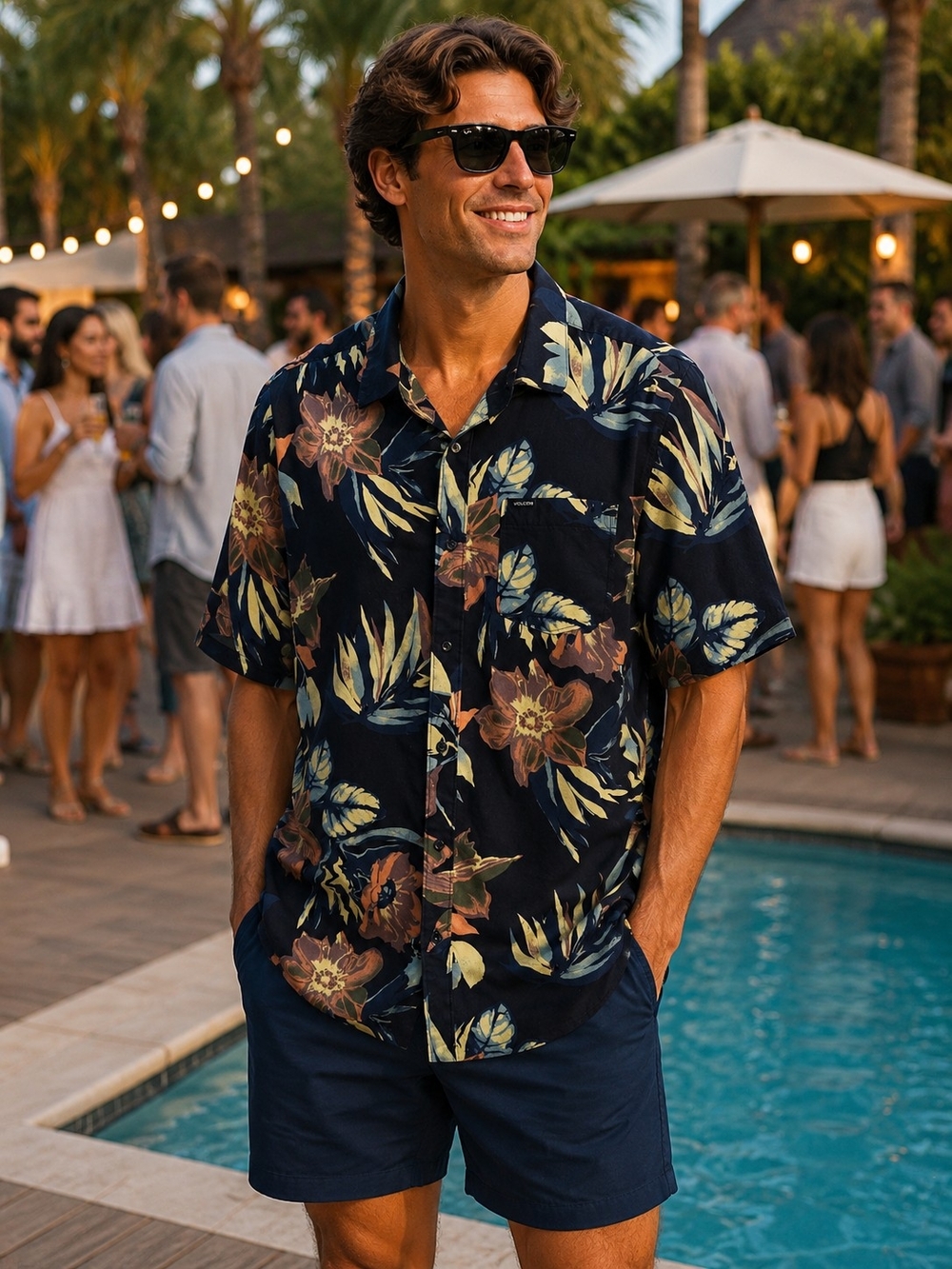 Volcom Classic Fit Navy Floral Button-Down Shirt Size XXL
